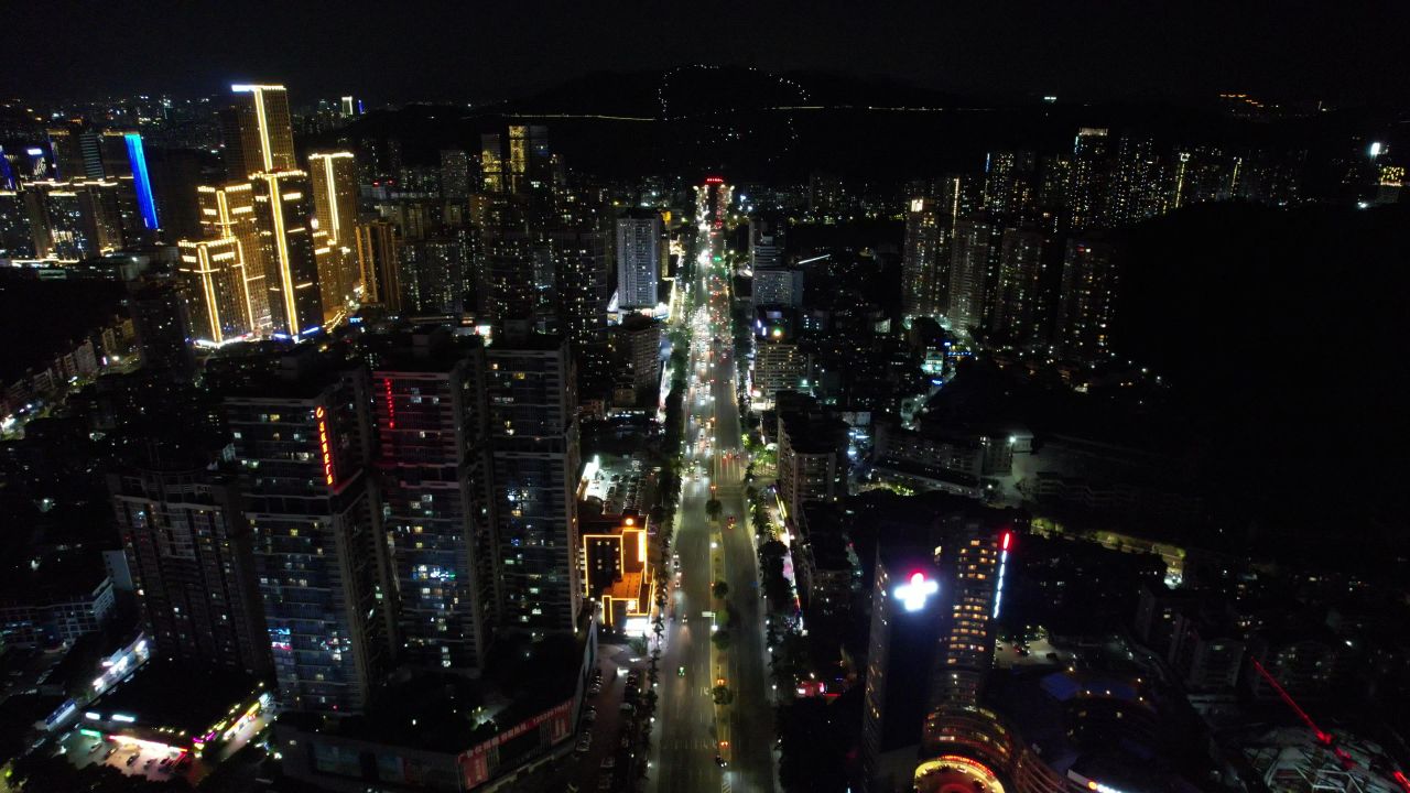 广东珠海城市夜景交通航拍