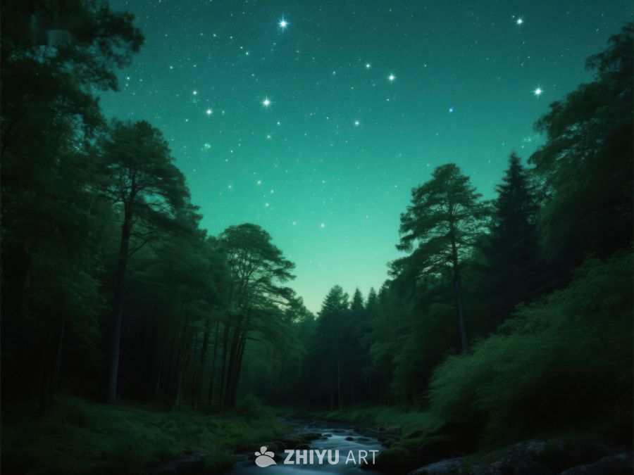 夜空下的森林溪流 363