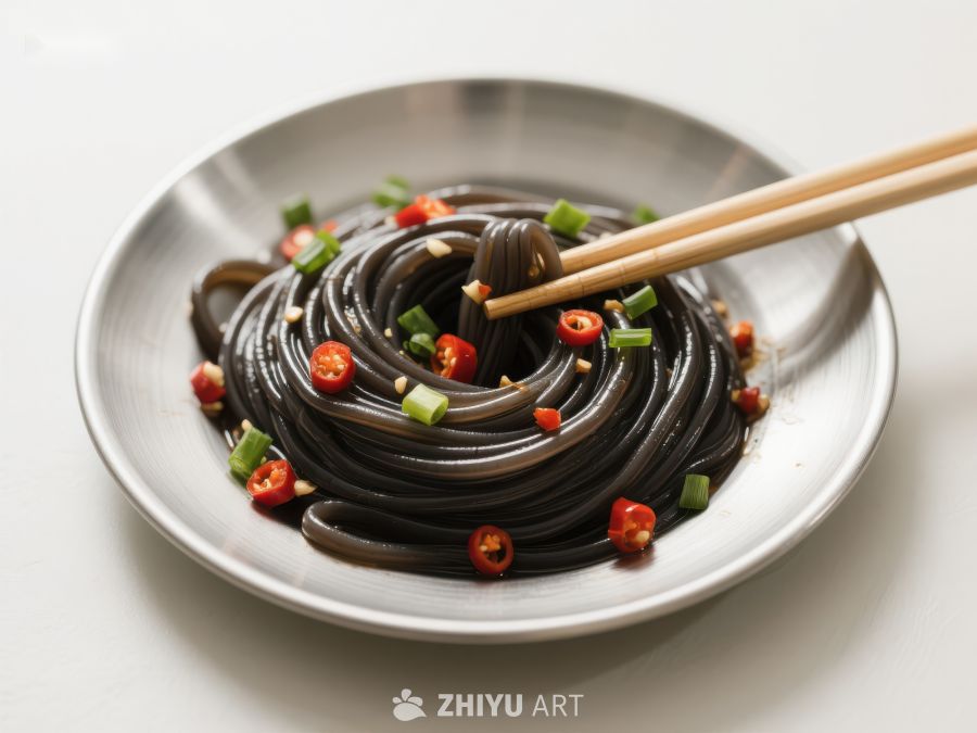 黑米面条配辣椒和葱花 226