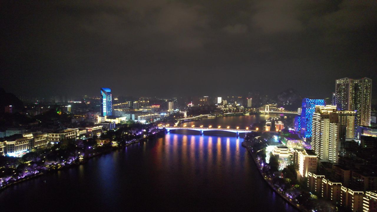 柳州城市夜景灯光航拍