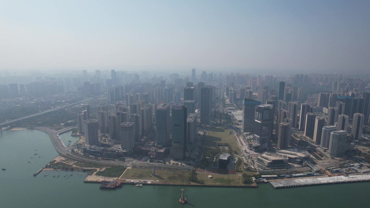 广东湛江城市风光湛江广州湾航拍 