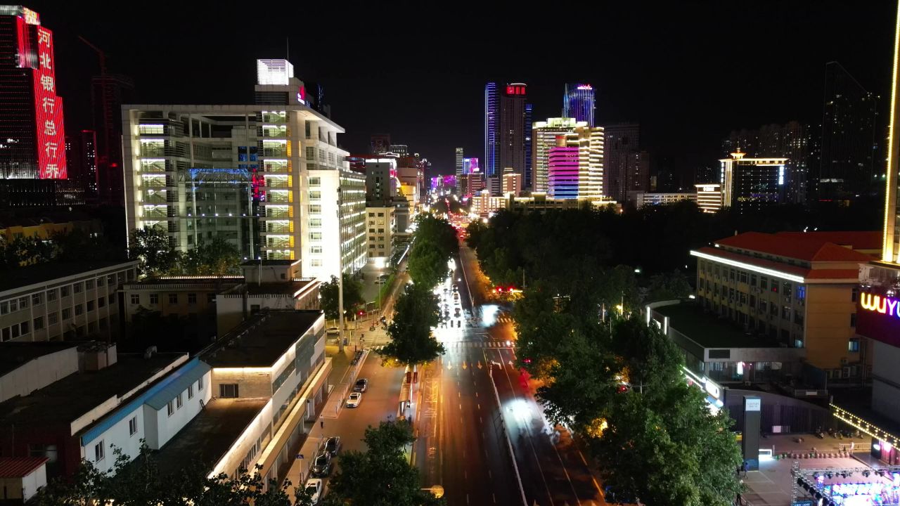  河北石家庄城市夜景灯光航拍