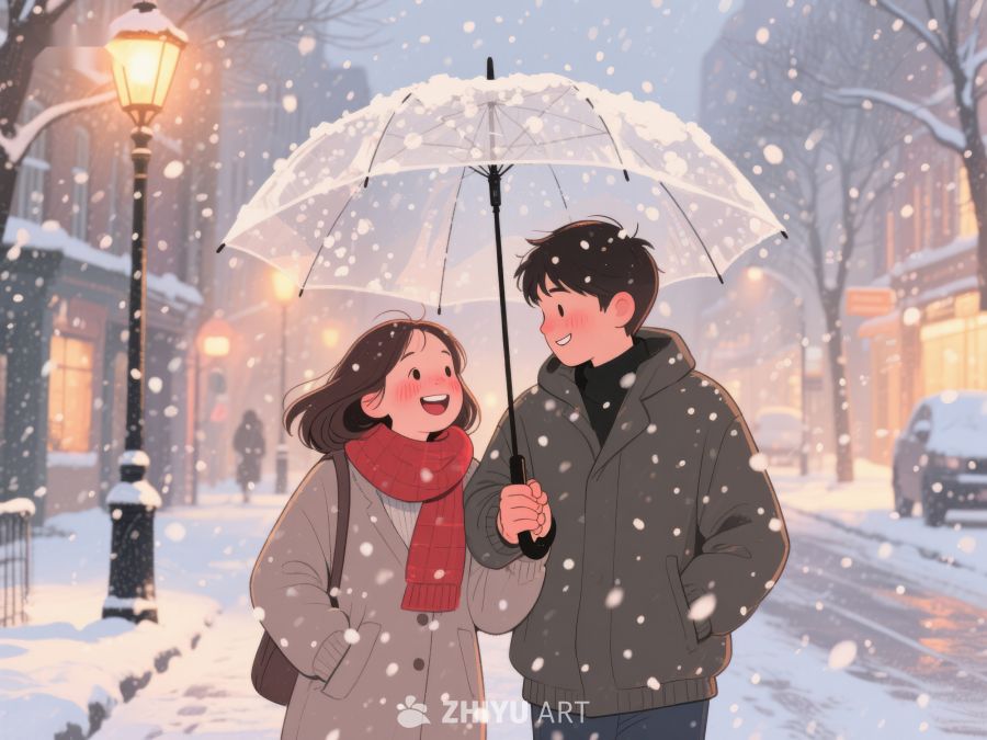 雪中漫步的温馨情侣 933
