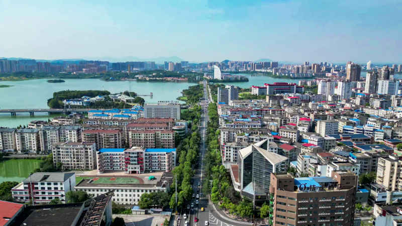 湖北鄂州城市风光航拍摄影图