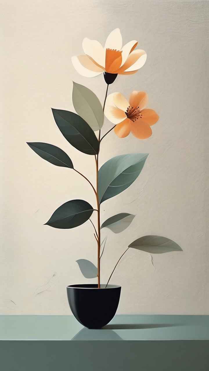 极简主义元素花朵和树枝插画