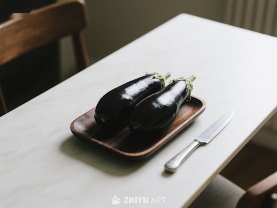 餐桌上的茄子与刀具 25