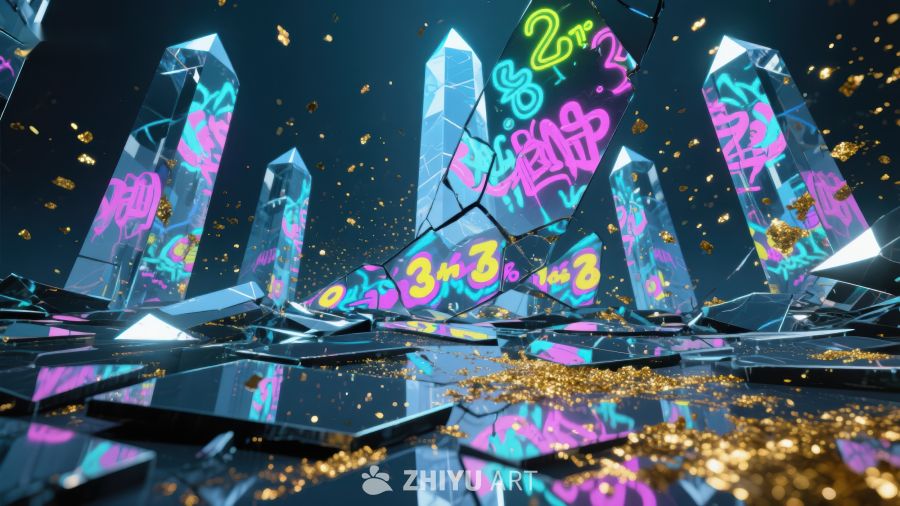 霓虹晶体与金色碎片的未来艺术场景 404