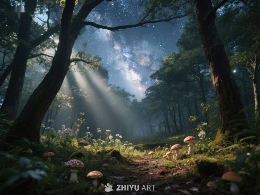森林夜景：星光与蘑菇的奇幻世界 61
