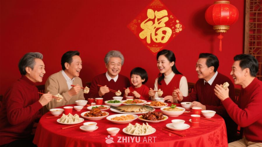 家庭围坐共庆团圆饭 572