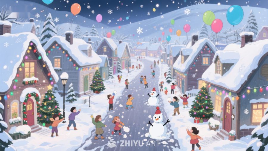 雪夜小镇的节日庆典 434