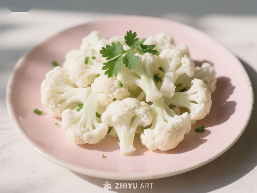 粉色盘上的新鲜花椰菜 163