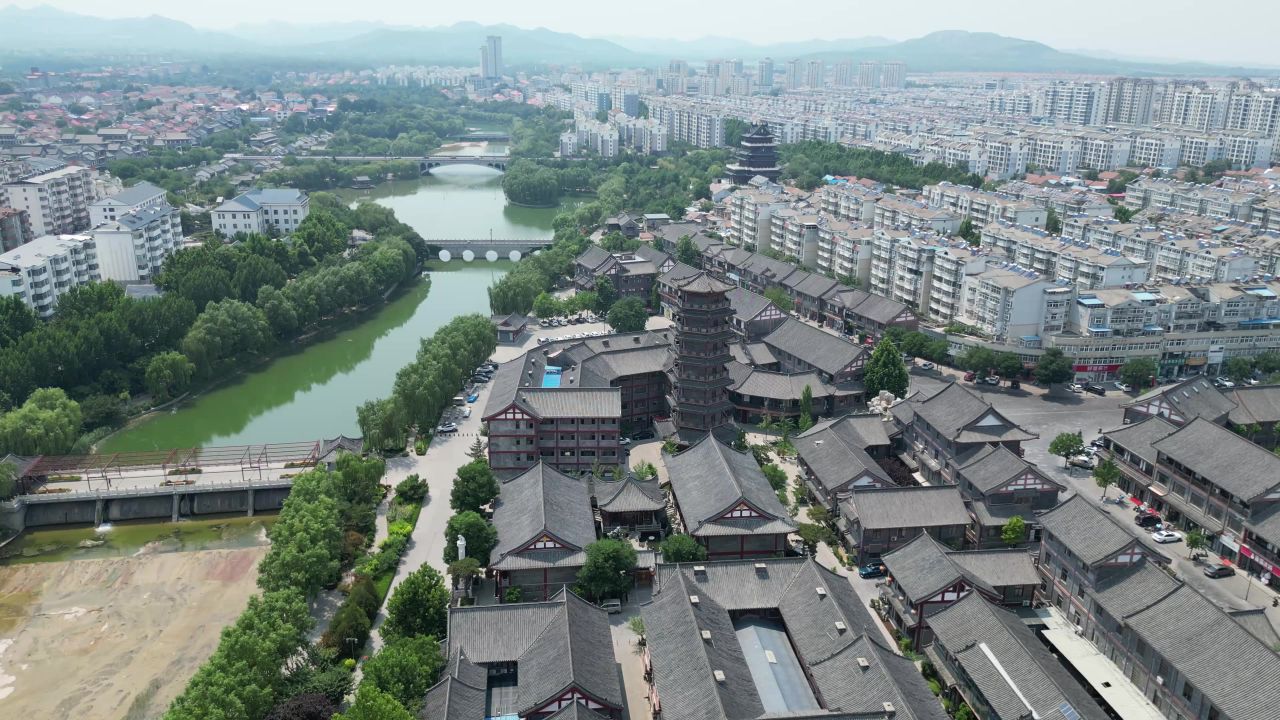 航拍山东潍坊青州古城5A景区 