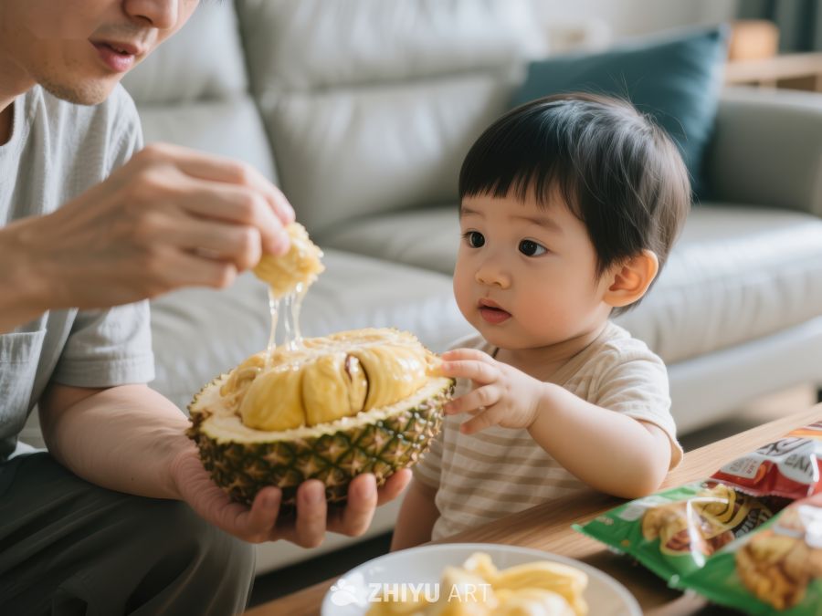 父亲与孩子共享菠萝蜜温馨时刻 258