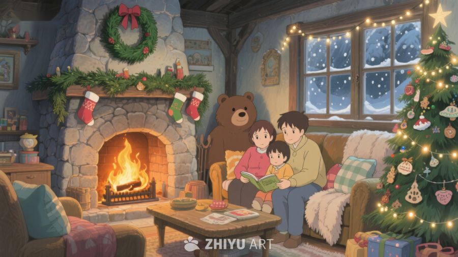 温馨圣诞夜，家庭共读时光 300