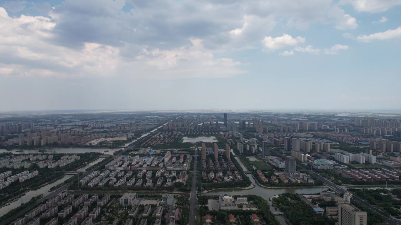 山东东营城市风光航拍  