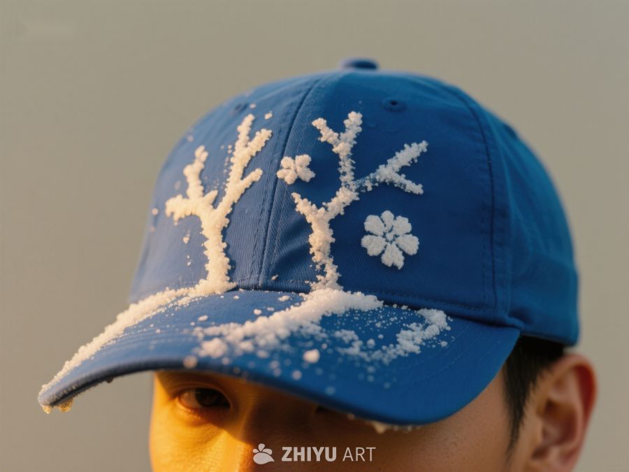 蓝色帽子上的雪花装饰 131