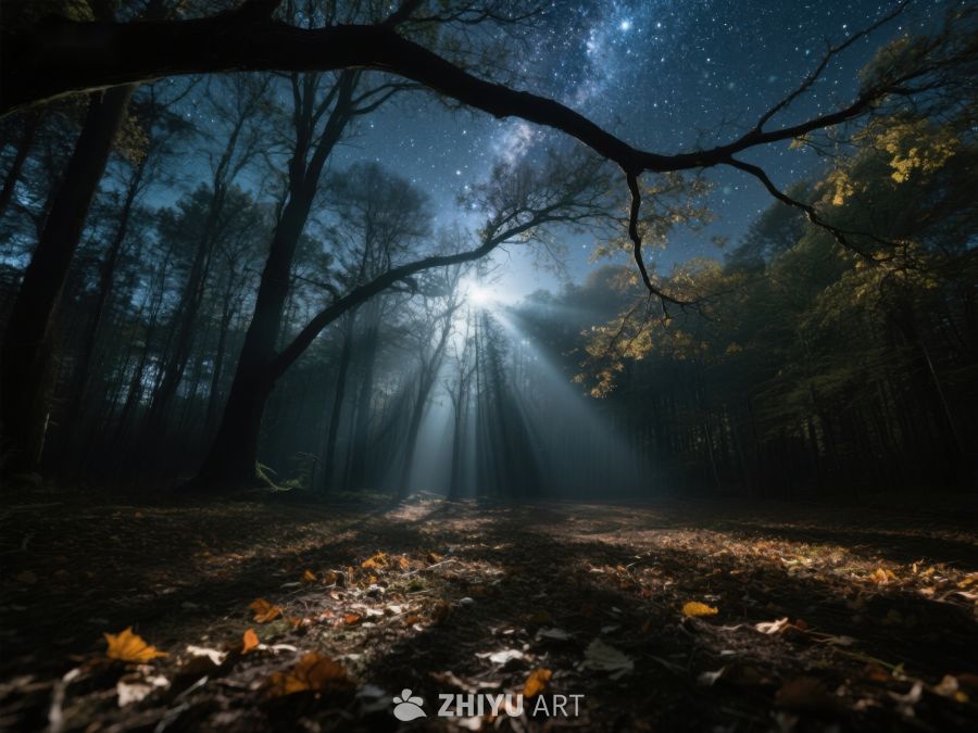 夜林星光：神秘光芒穿透树梢 453