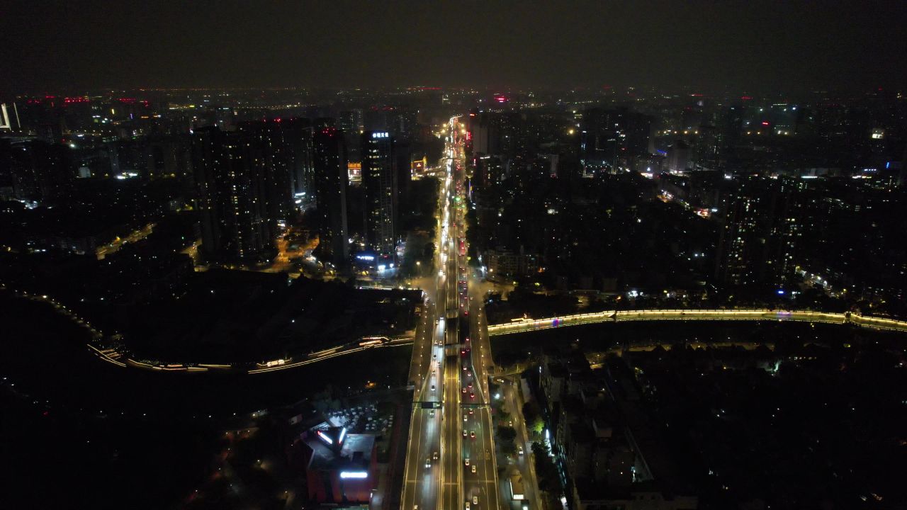 成都城市夜景交通东二环航拍 