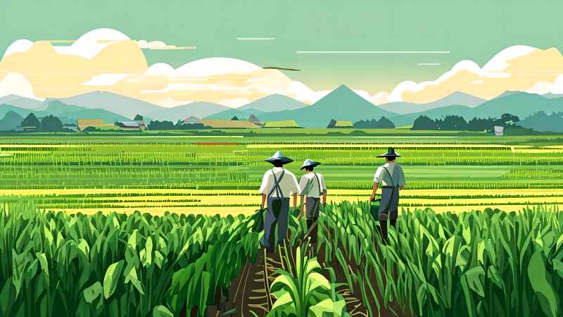 稻田和农作物中的农民绿色范例风格插画 26