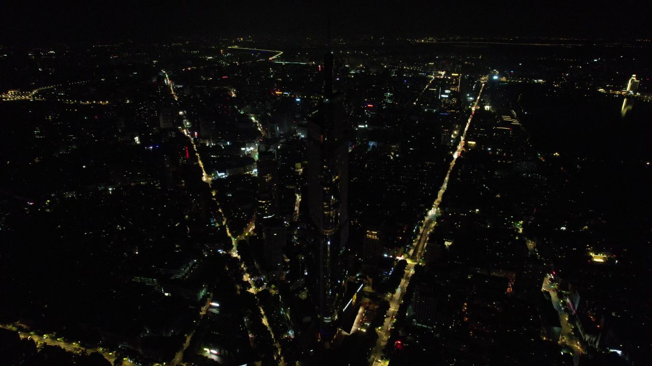 江苏南京城市夜景灯光航拍 