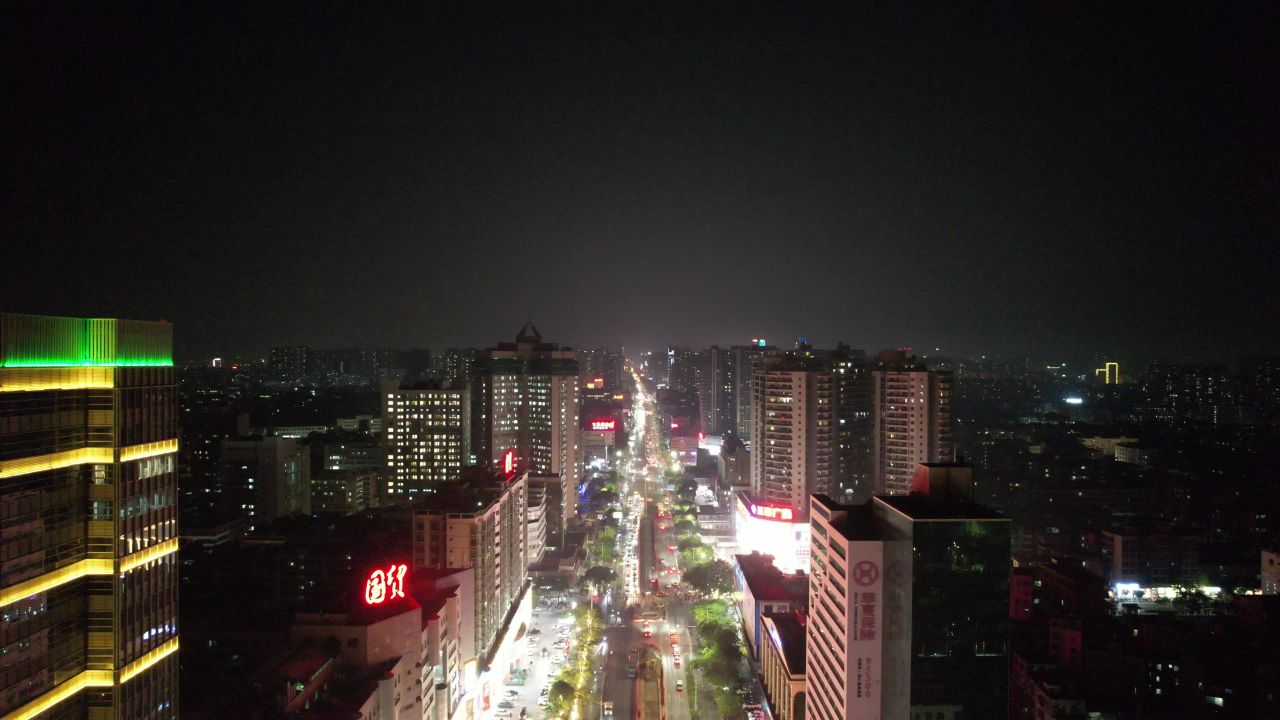 广东湛江城市夜景灯光交通航拍
