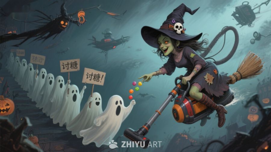 万圣节女巫与小鬼讨糖