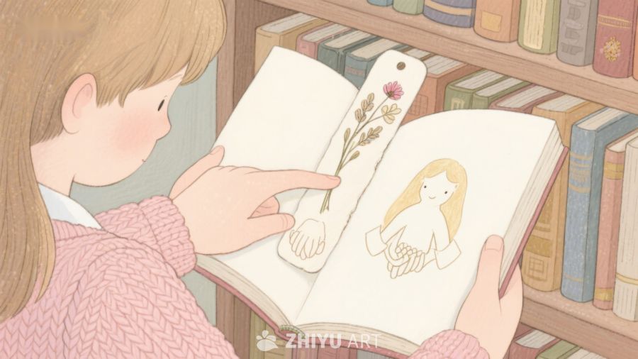 小女孩在图书馆阅读童话书 509