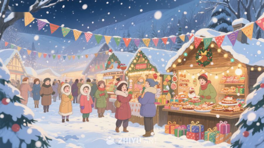 冬日雪夜的圣诞集市 31
