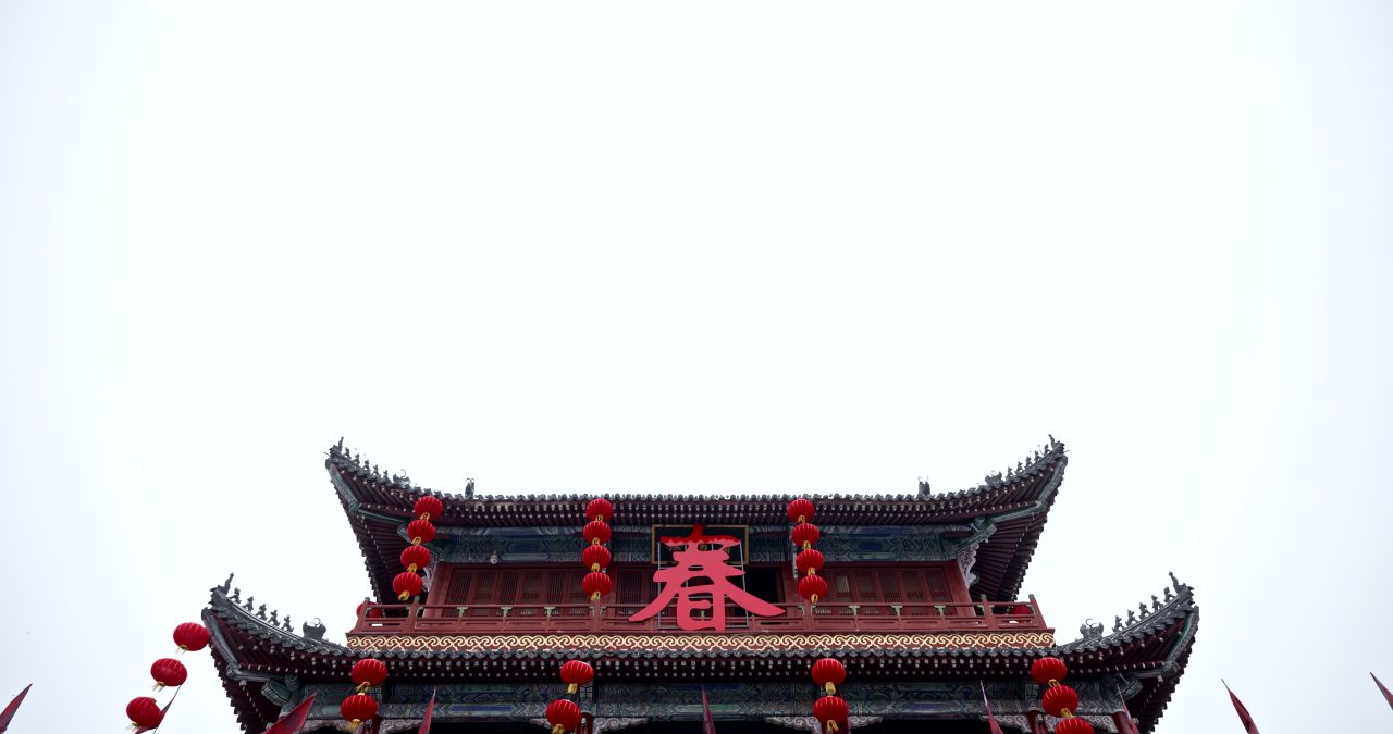 湖北荆州古城春节氛围实拍航拍视频
