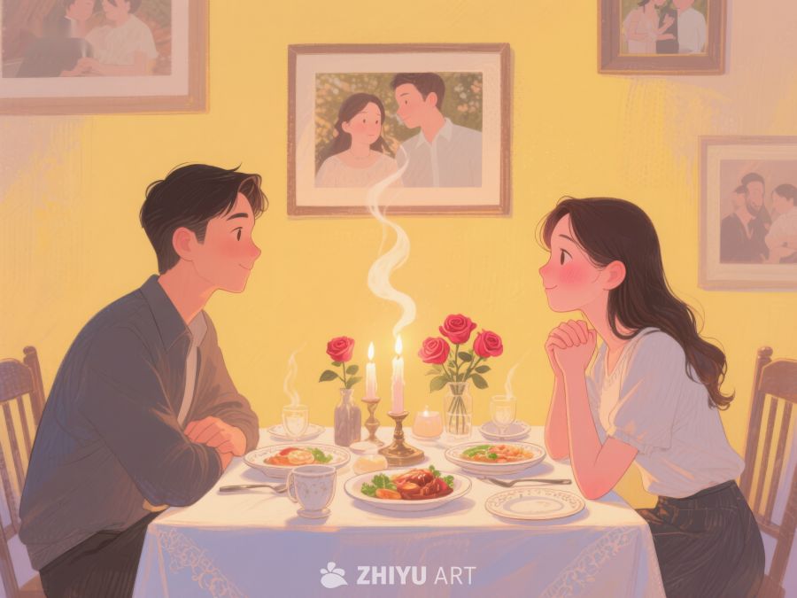 情侣餐桌前温馨对视 482