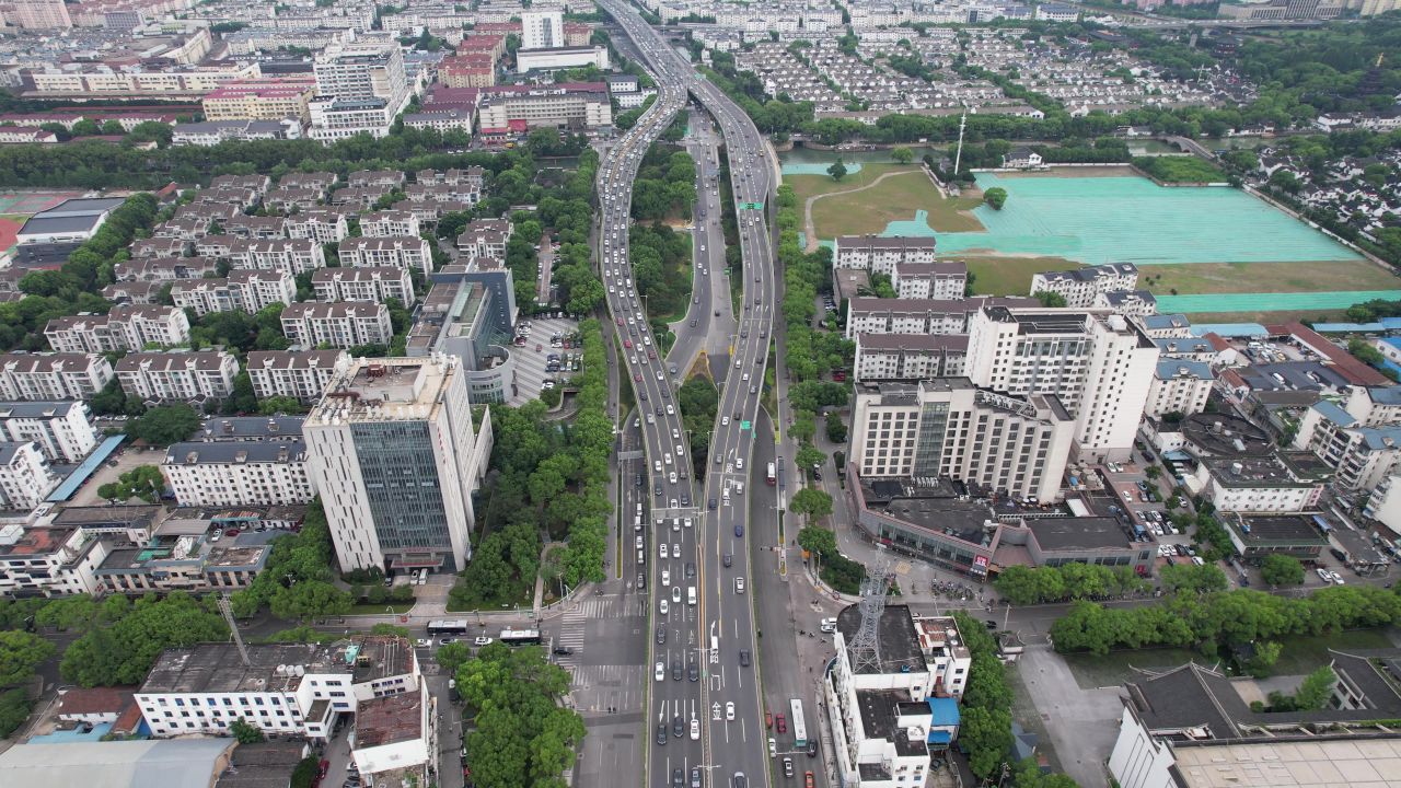 江苏苏州城市交通高架桥航拍