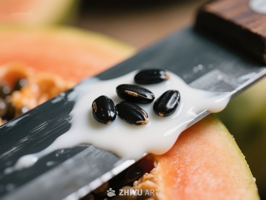 切开的瓜果与刀上的种子 385