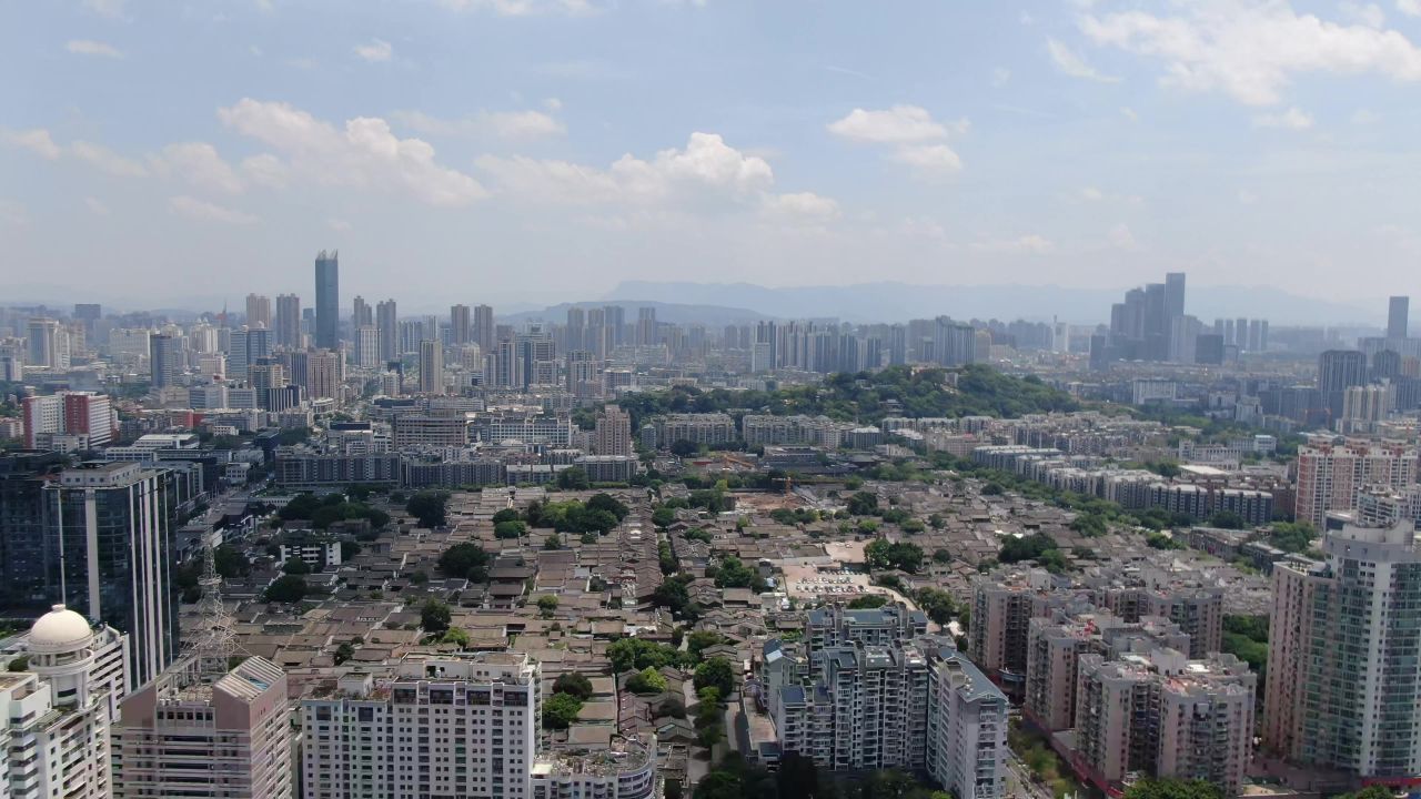 福州城市全景蓝天白云航拍