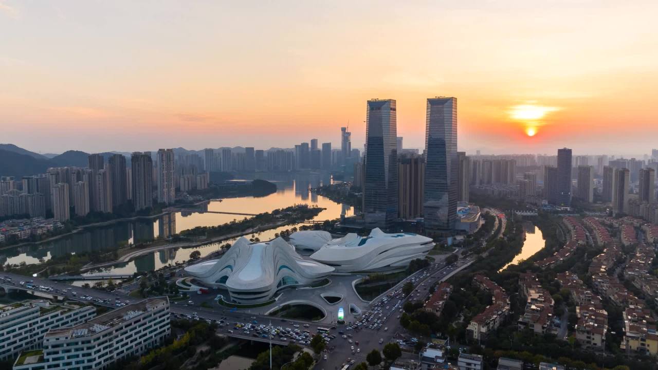 湖南长沙梅溪湖城市风光延时航拍 2