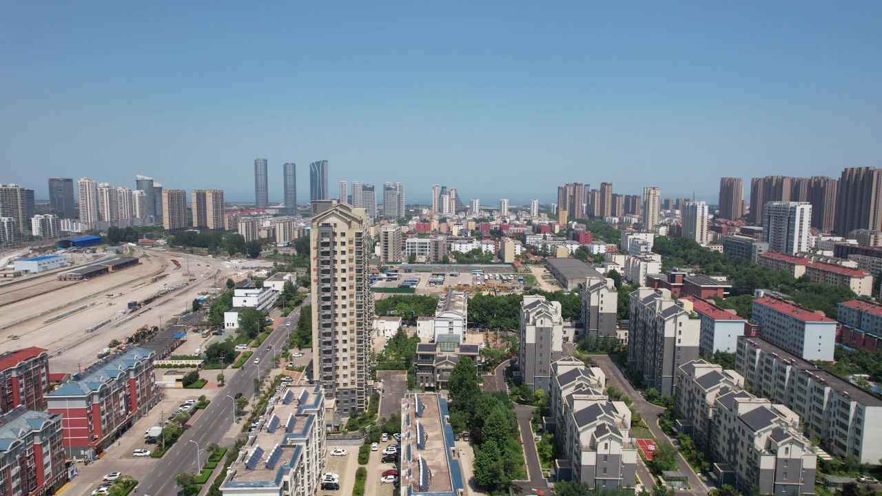 山东日照城市风格高楼建筑航拍