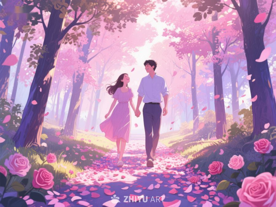 漫步花海的情侣 476