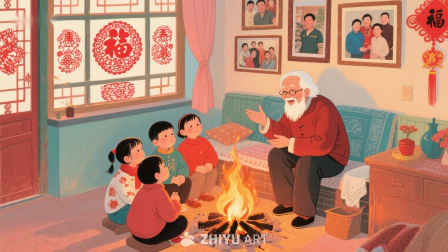 围炉夜话，祖孙共度温馨时光 883