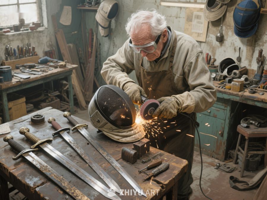 工匠在工作坊中焊接刀具 91