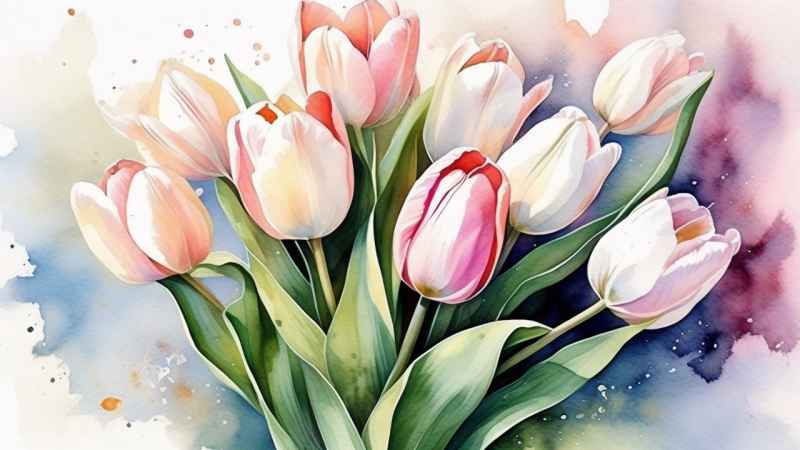 一个白色郁金香花束正在开放插画 36