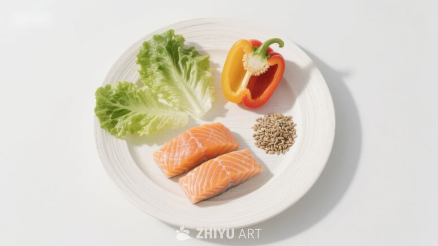 三文鱼配蔬菜与香料