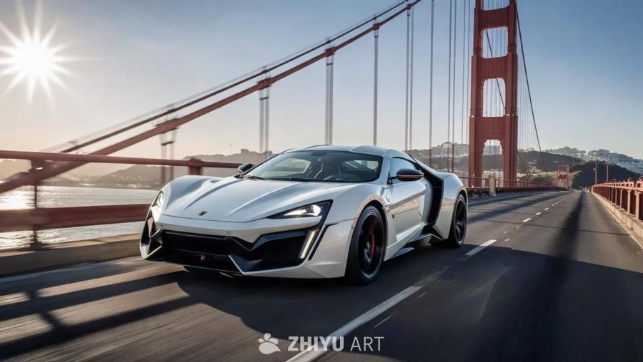 一辆崭新的白色Lykan Hypersport在阳
