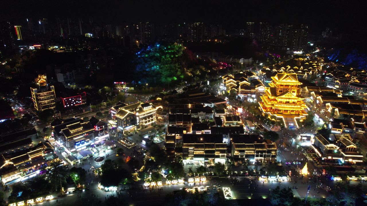 柳州窑埠古镇夜景灯光航拍