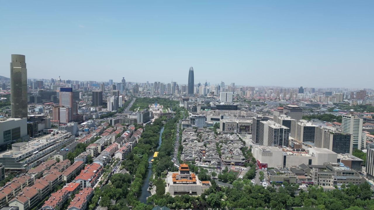  航拍山东济南城市大景