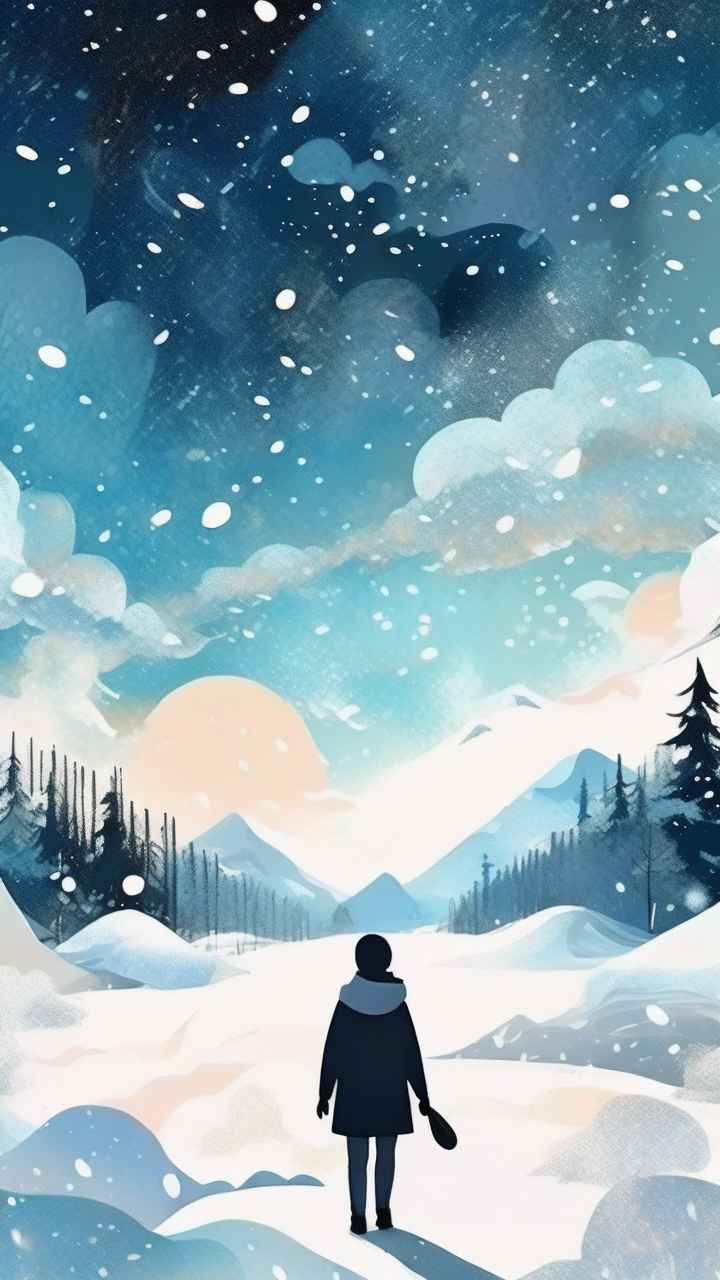 冬季背景图插画雪山雪景 48