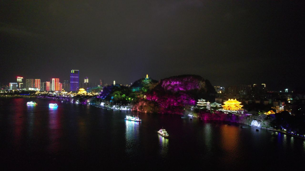 柳州窑埠古镇夜景灯光航拍
