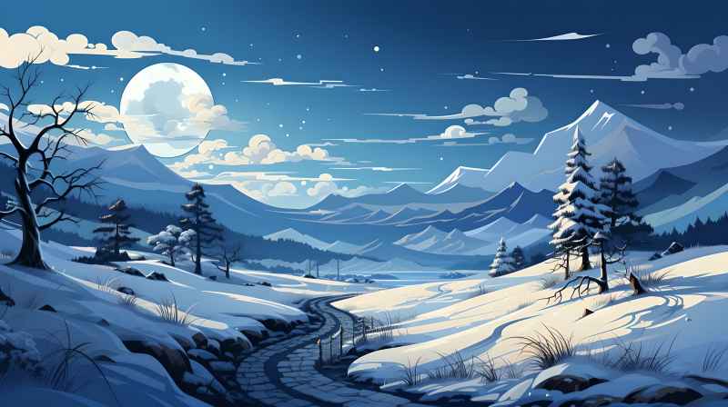 冬季唯美雪景创业插画 51