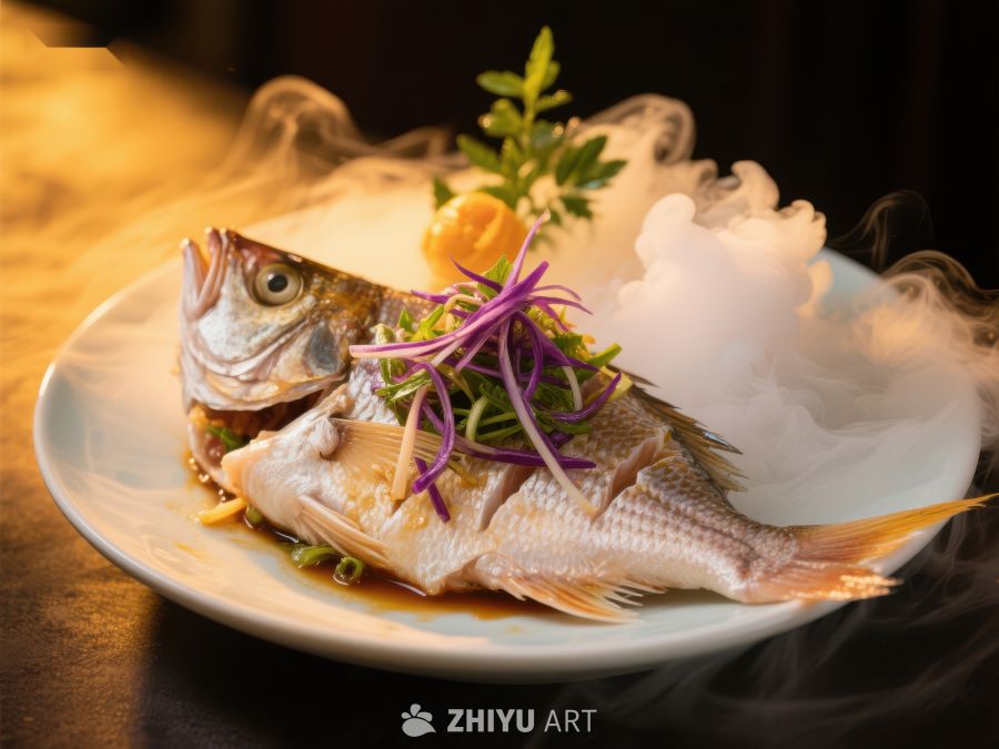 烟雾缭绕的清蒸鱼美食 1728