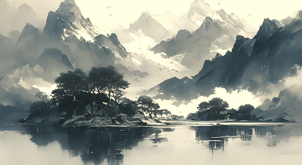 中国风水墨山水画黑白水墨画 8