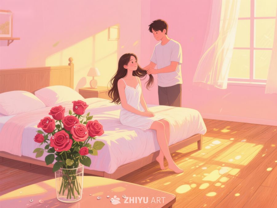 温馨卧室中的一对情侣 790