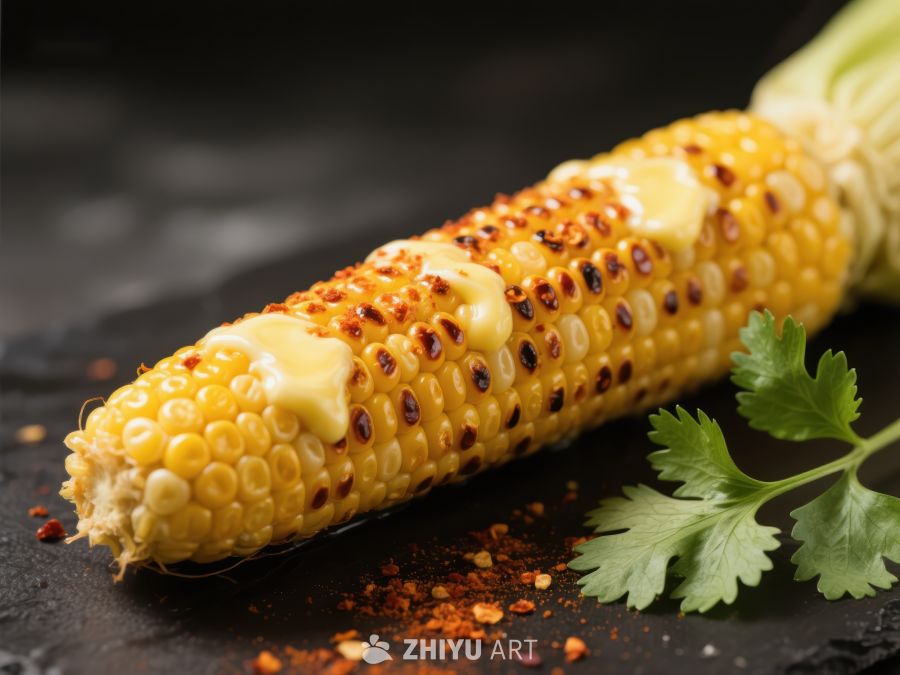 烤玉米配黄油和香菜